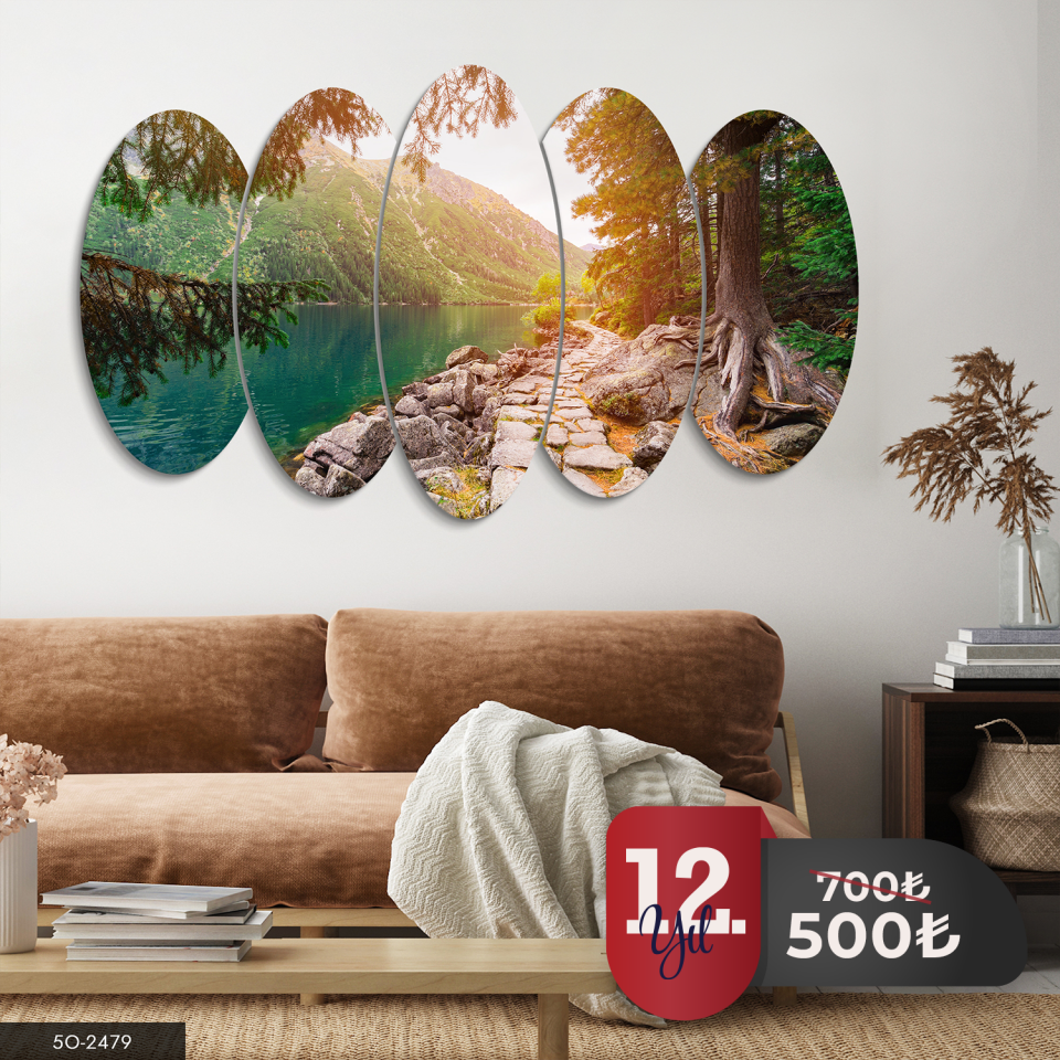 Gölete Giden Taşlı Yol 5 Parça Mdf Tablo 60x100 CM