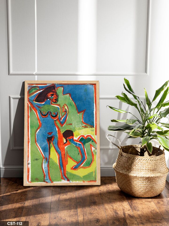 Renkli Figür Dans illüstrasyon Tek Parça Ahşap Çerçeveli Tablo Naturel - 30 x 40 CM