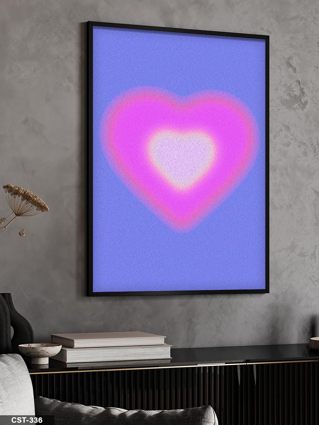 Pembe Kalp Tek Parça Ahşap Çerçeveli Tablo Siyah - 20 x 30 CM