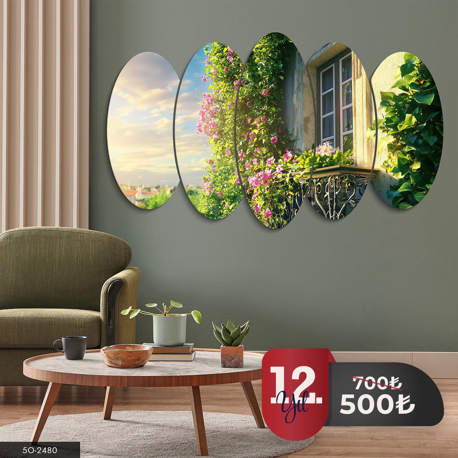 Sarmaşıklı Pencere 5 Parça Mdf Tablo 60x100 CM