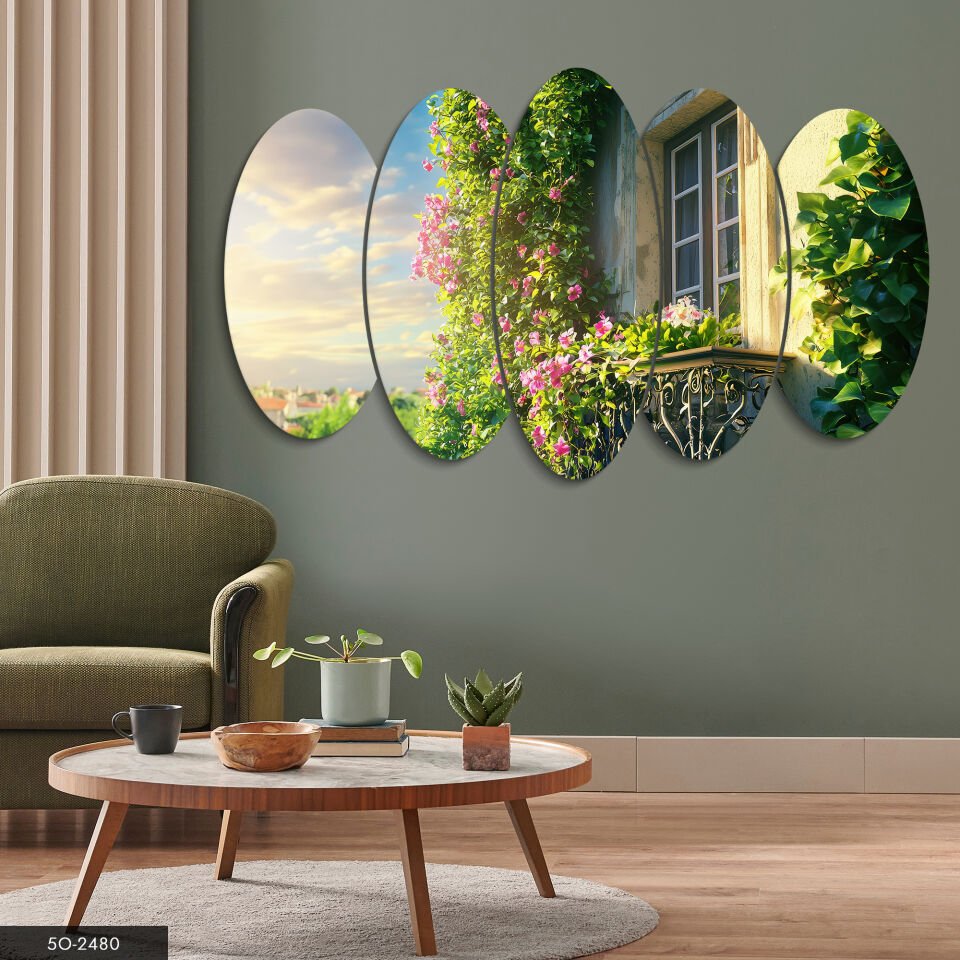 Sarmaşıklı Pencere 5 Parça Mdf Tablo 60x100 CM