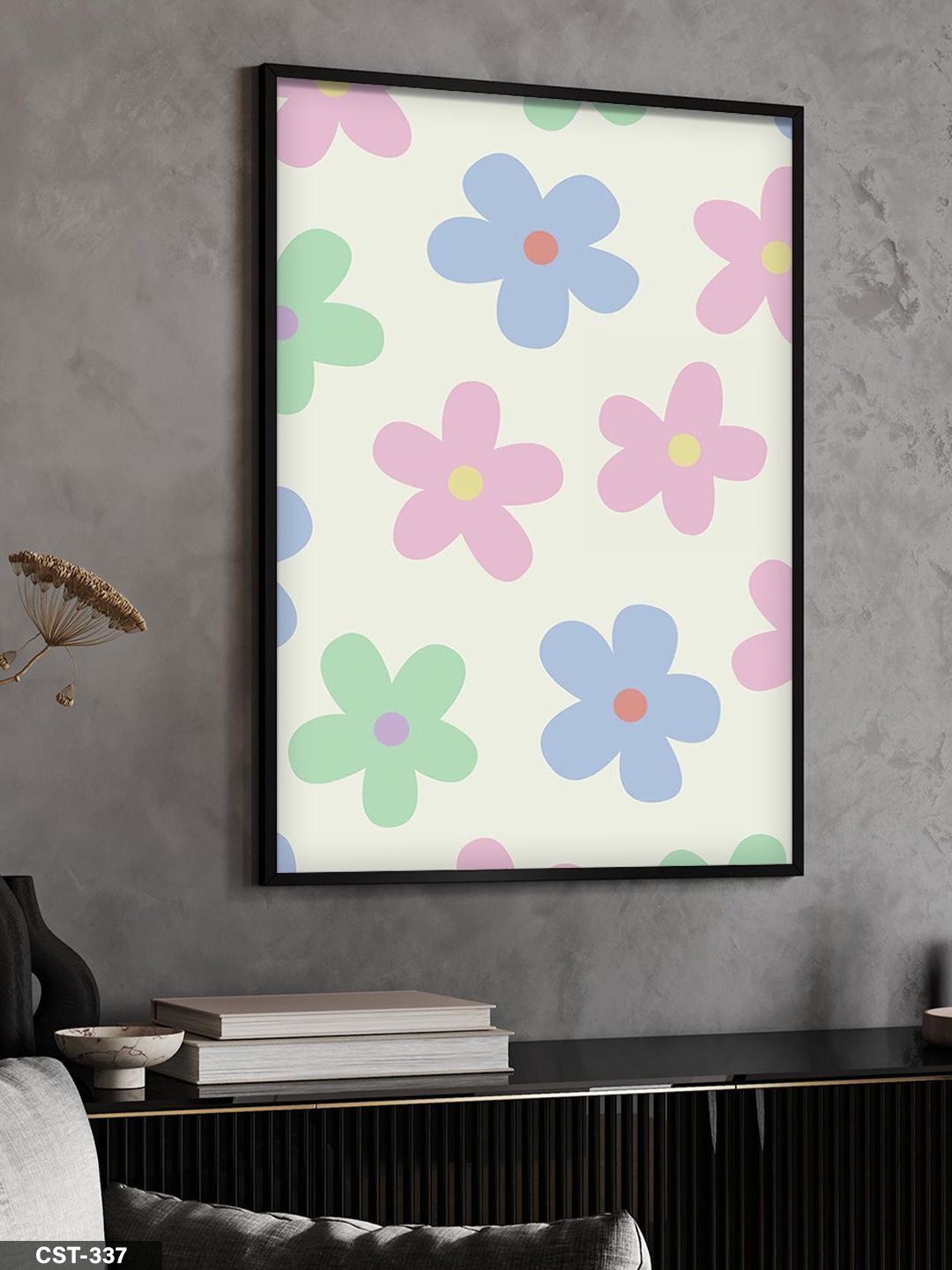 Renkli Çiçekler Tek Parça Ahşap Çerçeveli Tablo Siyah - 20 x 30 CM