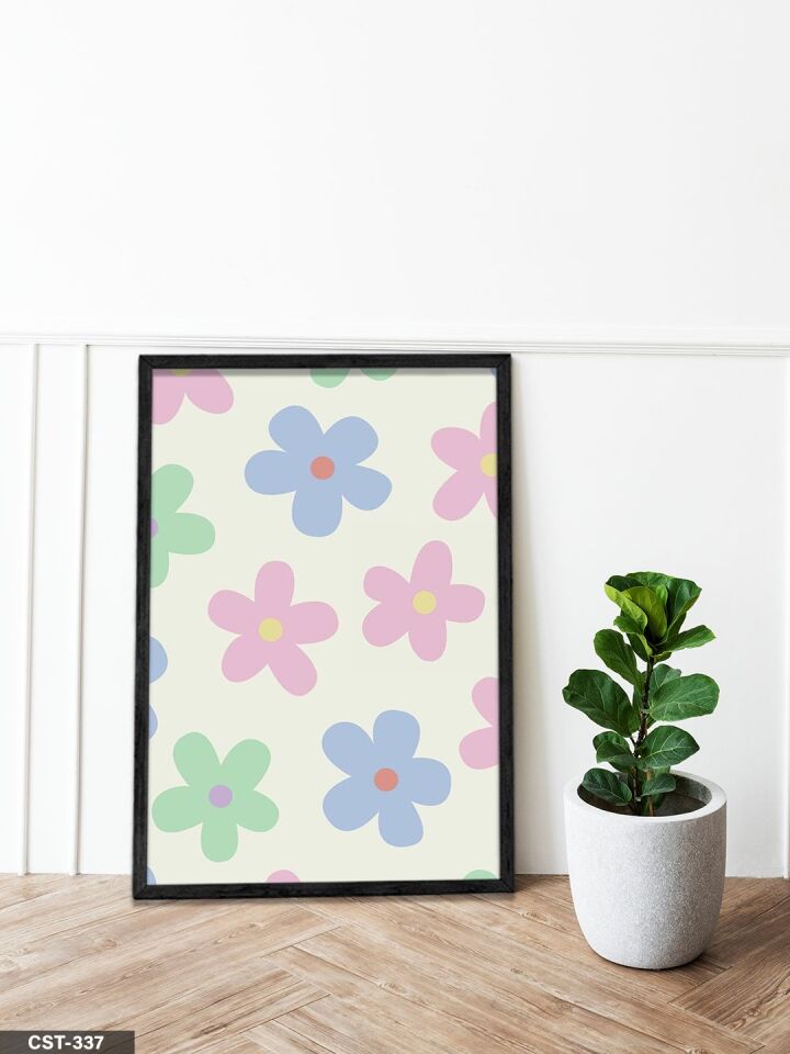 Renkli Çiçekler Tek Parça Ahşap Çerçeveli Tablo Siyah - 20 x 30 CM