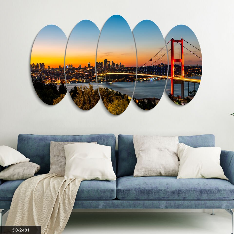 Köprü ve Günbatımı 5 Parça Mdf Tablo 60x100 CM