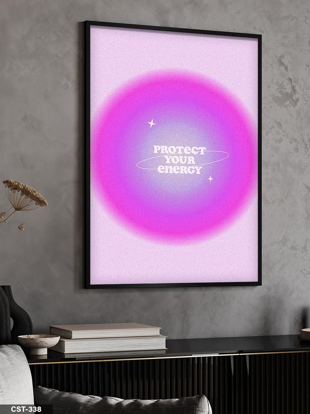 Protect Your Energy, Enejinizi Koruyun Tek Parça Ahşap Çerçeveli Tablo Siyah - 20 x 30 CM