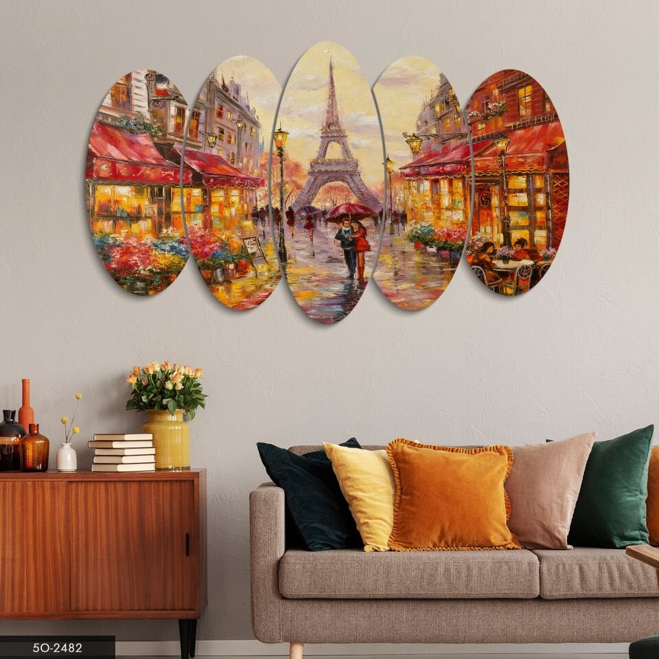 Eyfel Kulesi ve Aşk 5 Parça Mdf Tablo 60x100 CM