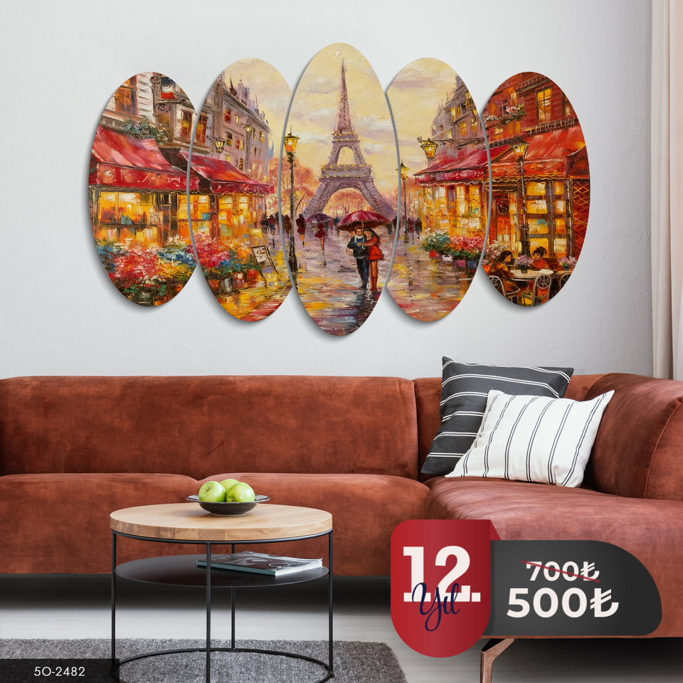 Eyfel Kulesi ve Aşk 5 Parça Mdf Tablo 60x100 CM