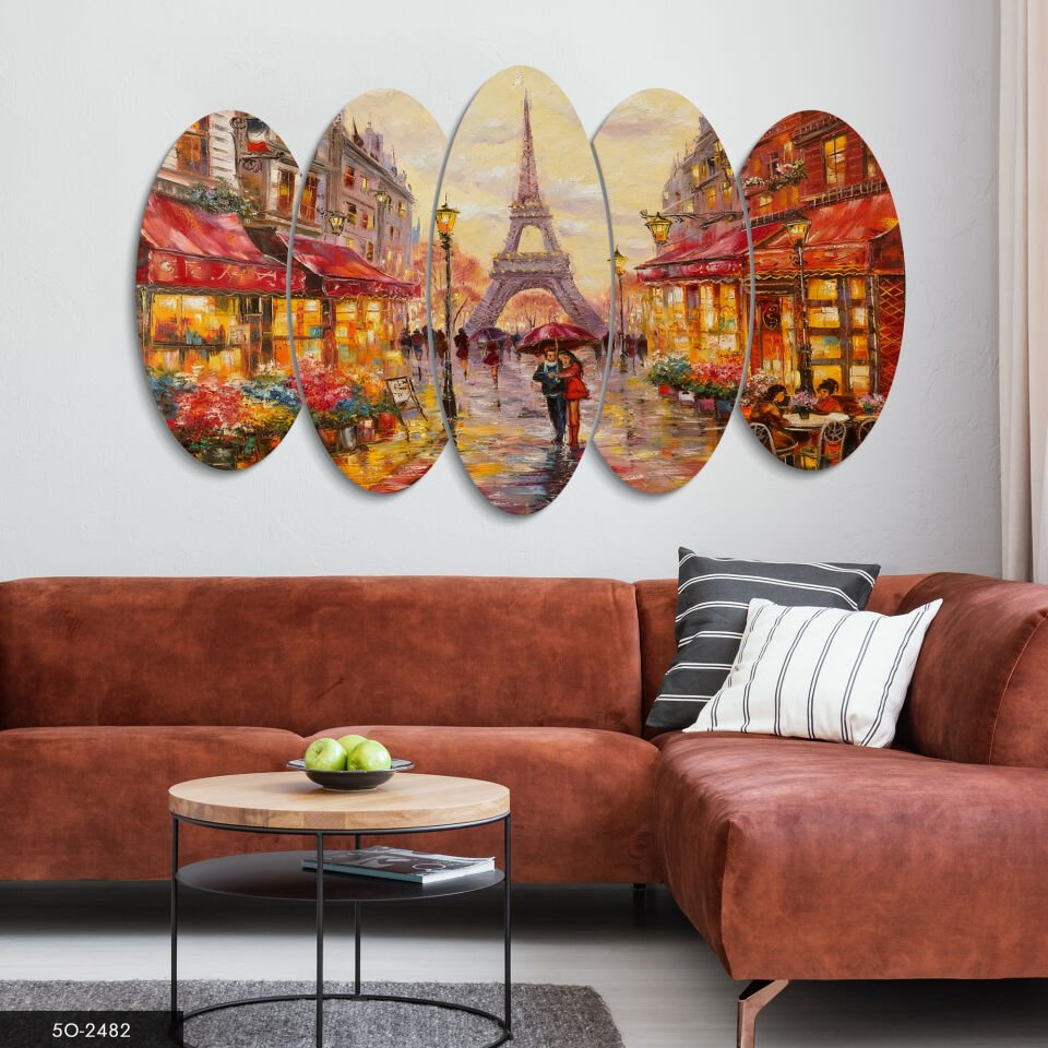 Eyfel Kulesi ve Aşk 5 Parça Mdf Tablo 60x100 CM