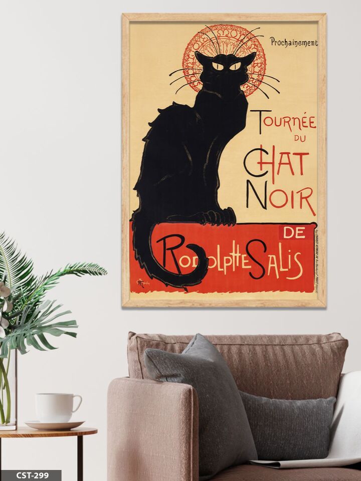 Kara Kedi Turu Tek Parça Ahşap Çerçeveli Tablo
