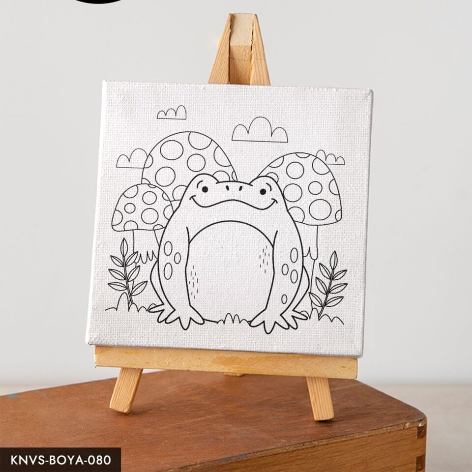 Sevimli Kurbağa Çocuklara Özel 20x20 CM Kanvas Tuval Boyama Seti Fırça Boya Dahildir