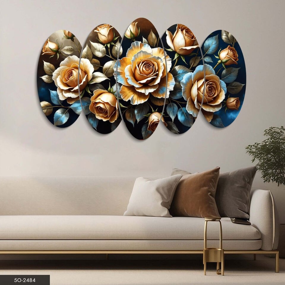 Dokulu Görünüm Güller 5 Parça Mdf Tablo 60x100 CM