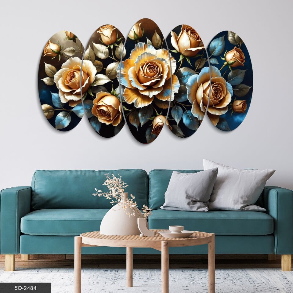 Dokulu Görünüm Güller 5 Parça Mdf Tablo 60x100 CM