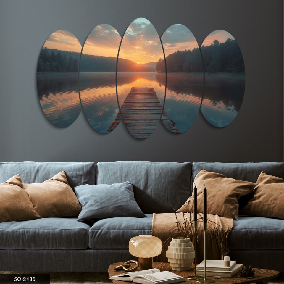 Gölde Günbatımı 5 Parça Mdf Tablo 60x100 CM