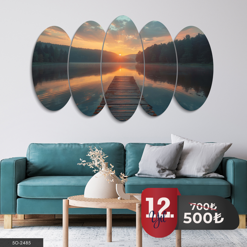 Gölde Günbatımı 5 Parça Mdf Tablo 60x100 CM