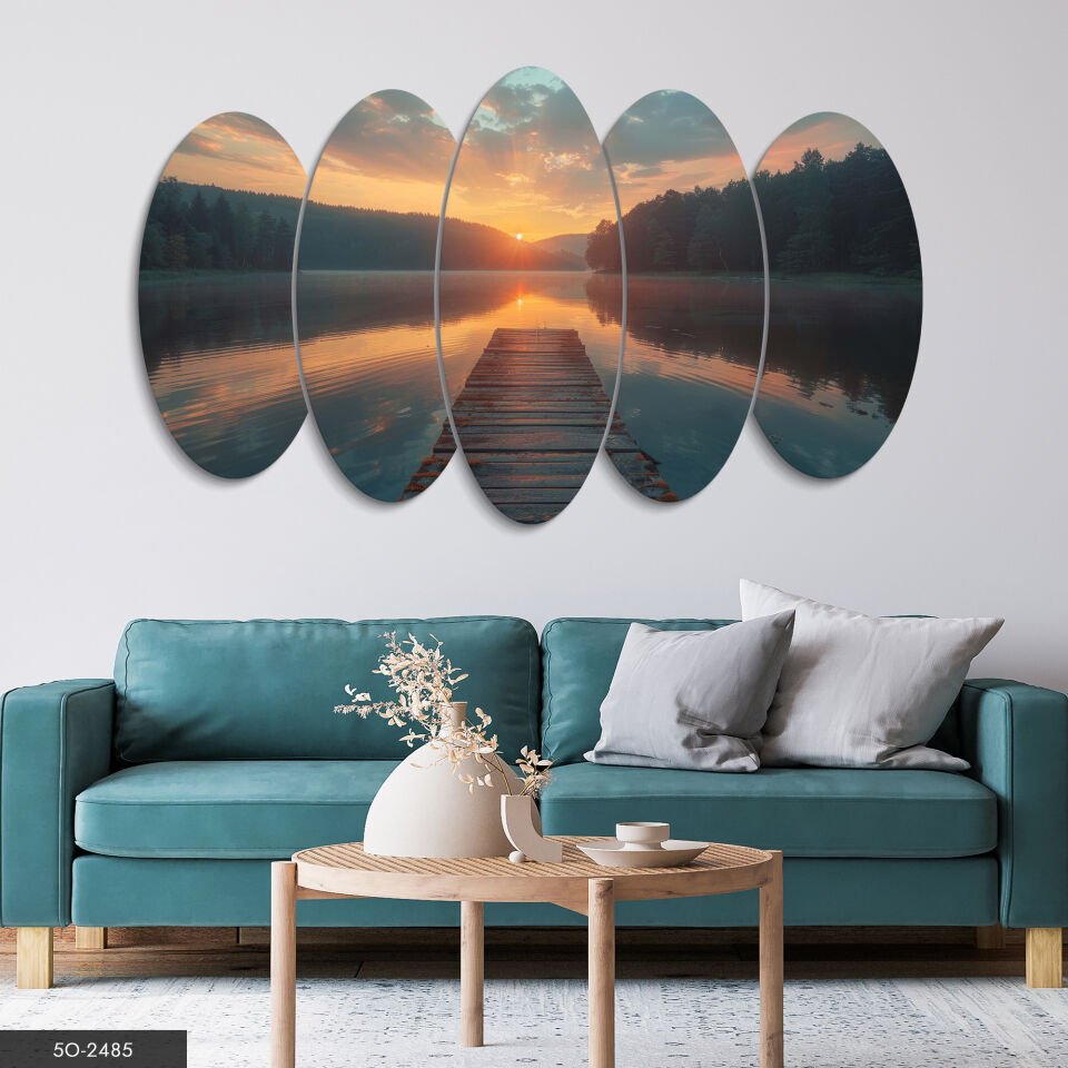 Gölde Günbatımı 5 Parça Mdf Tablo 60x100 CM