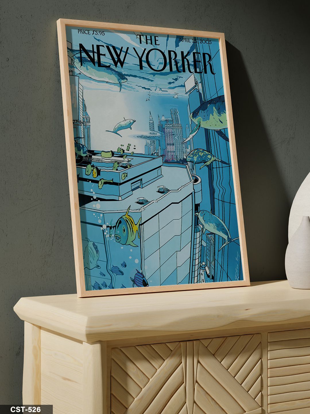 The New Yorker Poster Balık Tek Parça Ahşap Çerçeveli Tablo Naturel - 40 x 60 CM