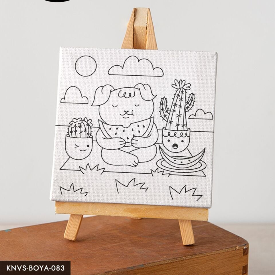 Karpuz Yiyen Kaktüs Çocuklara Özel 20x20 CM Kanvas Tuval Boyama Seti Fırça Boya Dahildir