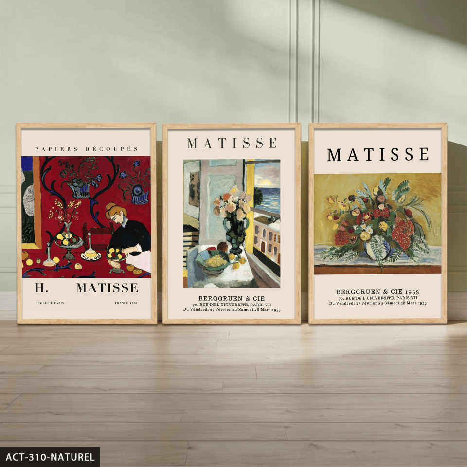 Matisse Temalı 3 Parça Ahşap Çerçeveli Tablo ACT Naturel - 50 x 70 CM