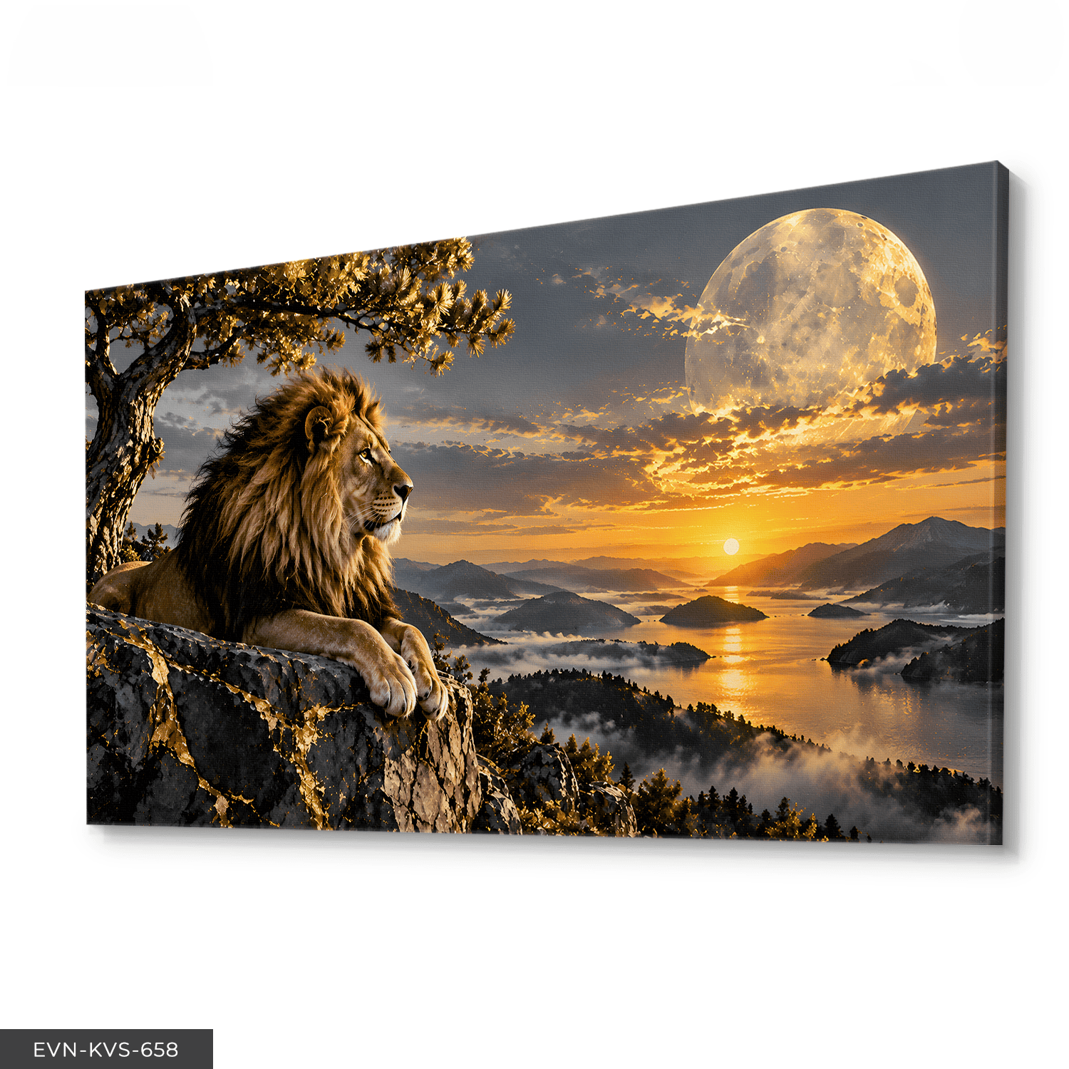 Gündoğumunda Aslan Tek Parça Kanvas - Canvas Tablo
