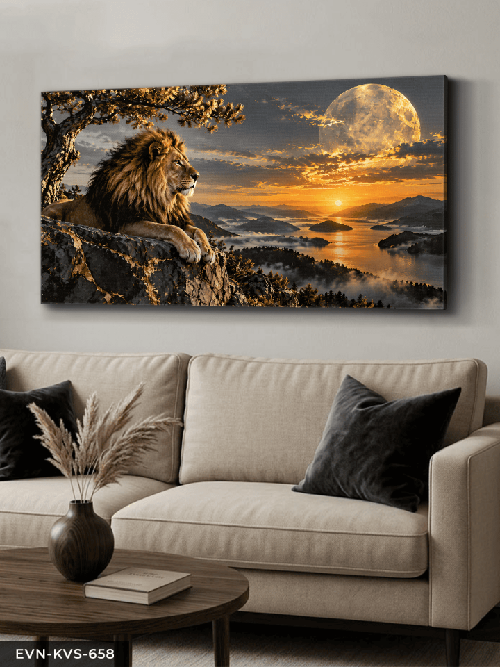 Gündoğumunda Aslan Tek Parça Kanvas - Canvas Tablo