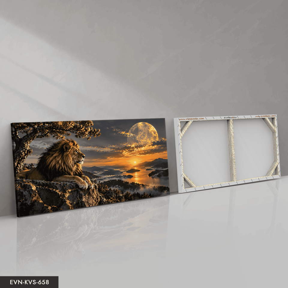 Gündoğumunda Aslan Tek Parça Kanvas - Canvas Tablo
