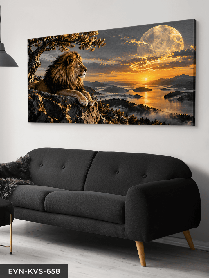 Gündoğumunda Aslan Tek Parça Kanvas - Canvas Tablo