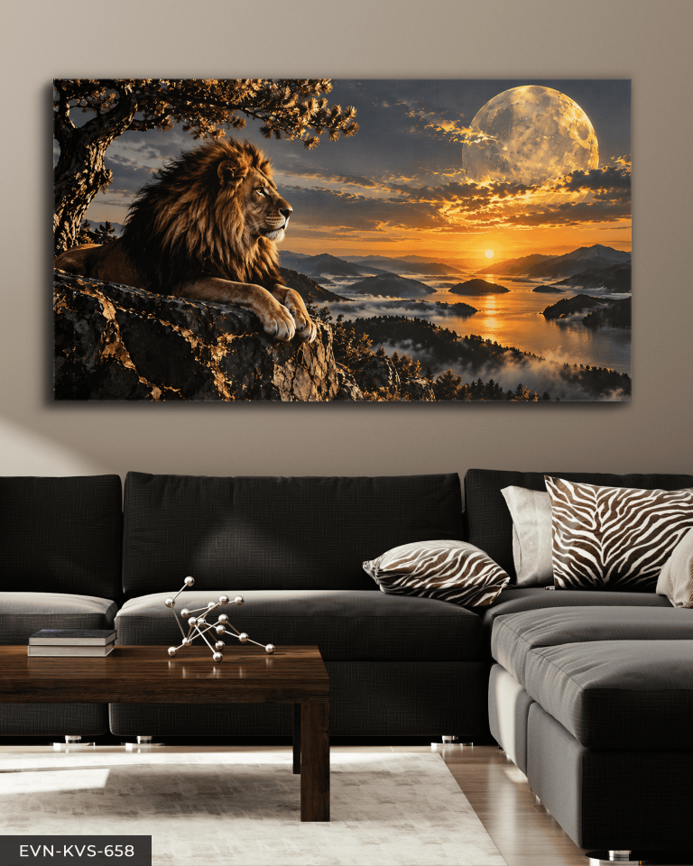 Gündoğumunda Aslan Tek Parça Kanvas - Canvas Tablo