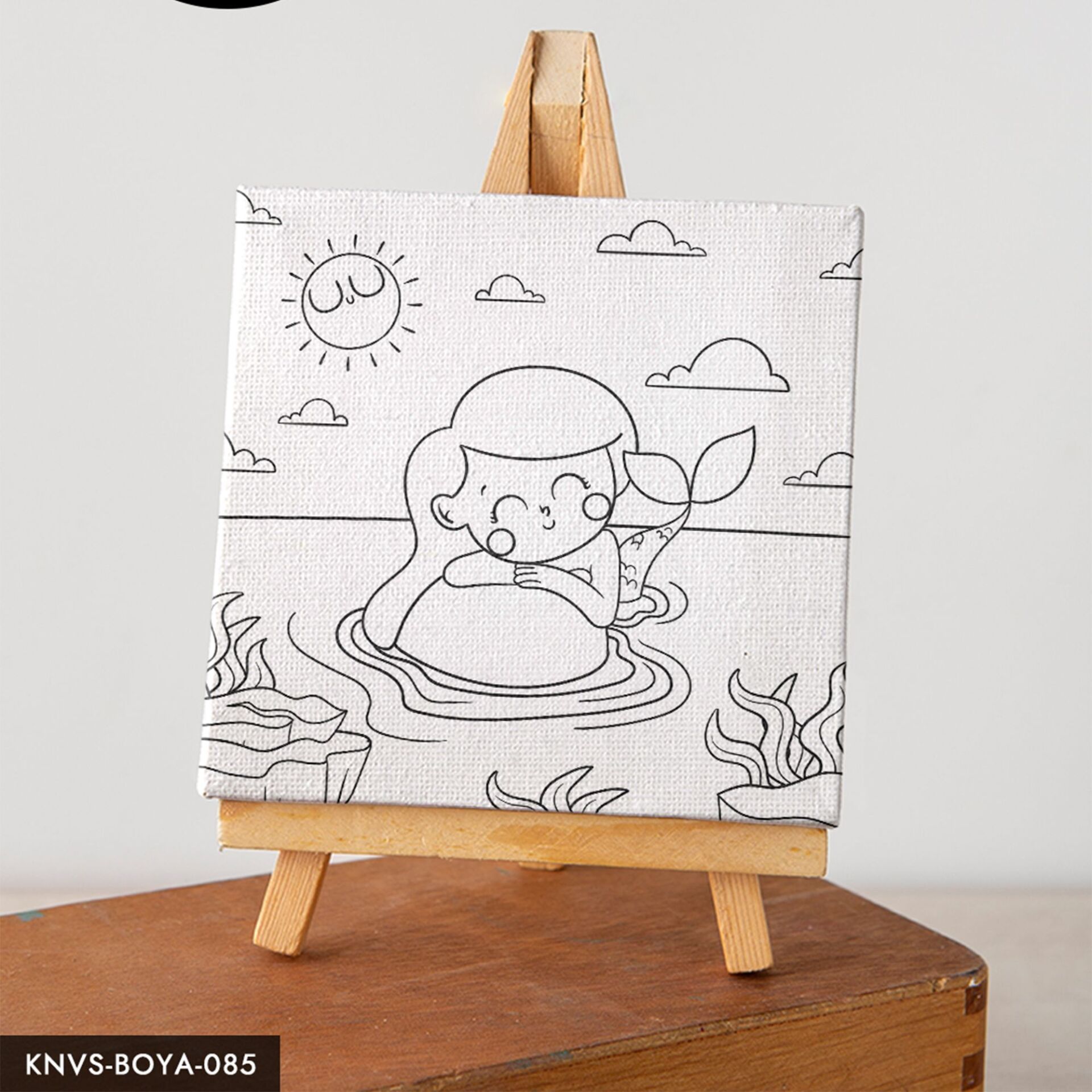 Güneşlenen Deniz Kızı Çocuklara Özel 20x20 CM Kanvas Tuval Boyama Seti Fırça Boya Dahildir