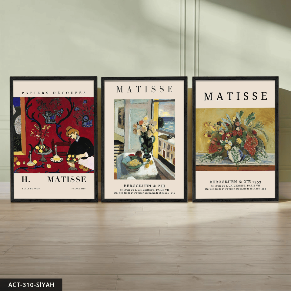 Matisse Temalı 3 Parça Ahşap Çerçeveli Tablo ACT Siyah - 40 x 60 CM