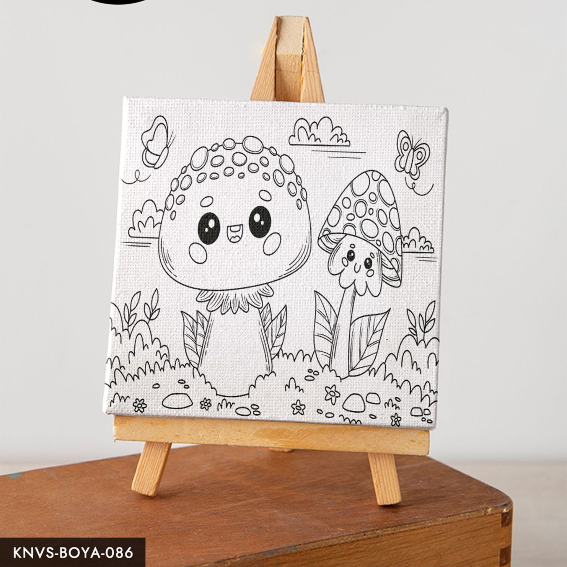 Mutlu Mantarlar Çocuklara Özel 20x20 CM Kanvas Tuval Boyama Seti Fırça Boya Dahildir