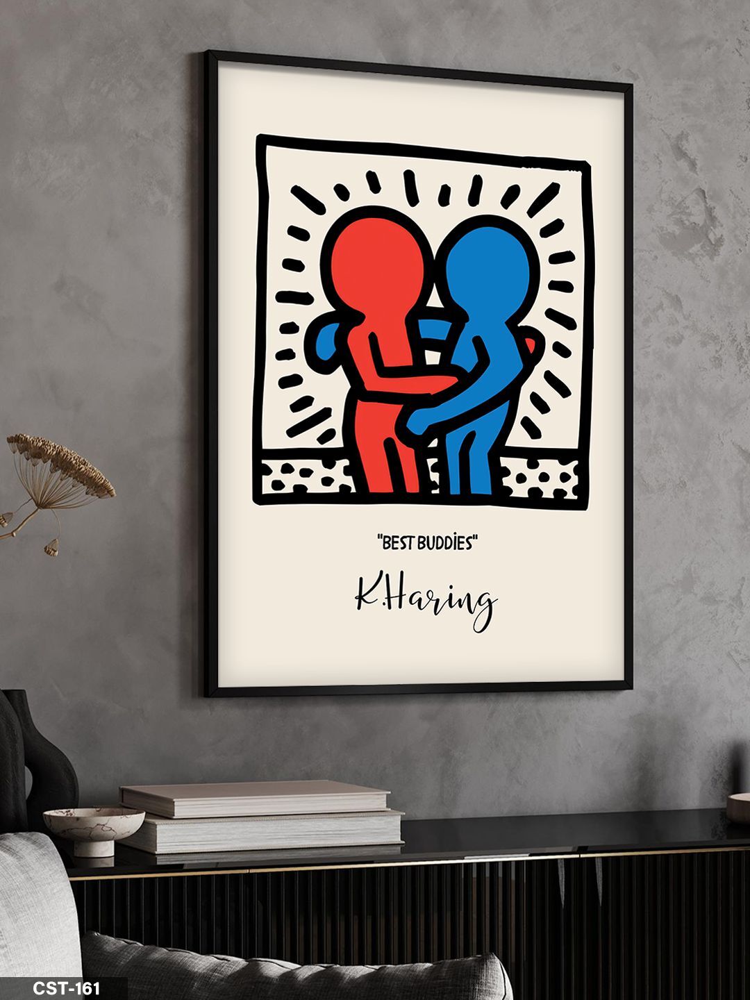Keith Haring Best Buddies Tek Parça Ahşap Çerçeveli Tablo Siyah - 40 x 60 CM