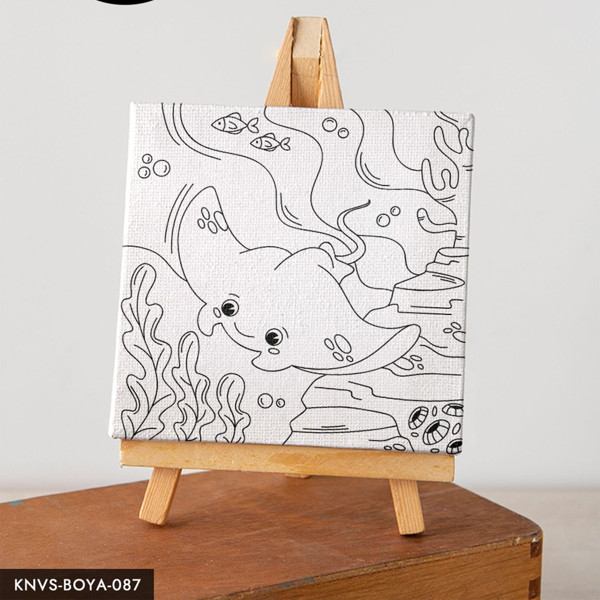 Sevimli Deniz Hayvanları Çocuklara Özel 20x20 CM Kanvas Tuval Boyama Seti Fırça Boya Dahildir