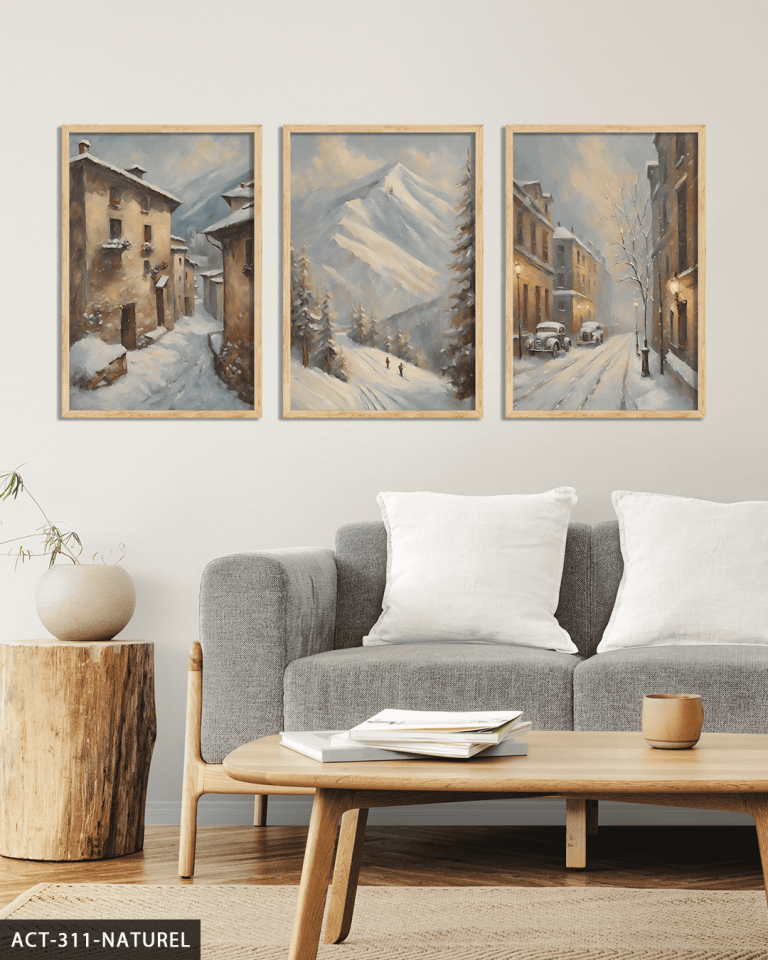 Karlı Sokak 3 Parça Ahşap Çerçeveli Tablo ACT Naturel - 40 x 60 CM