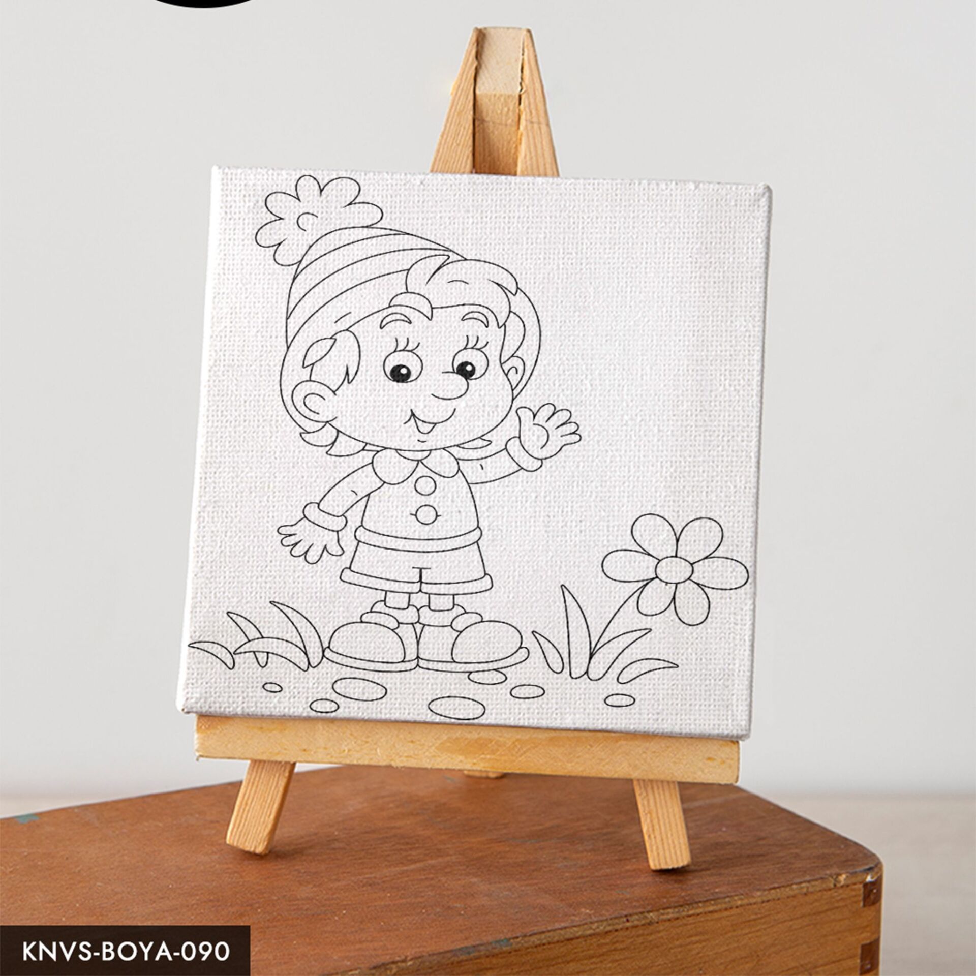 El Sallayan Sevimli Cüce Çocuklara Özel 20x20 CM Kanvas Tuval Boyama Seti Fırça Boya Dahildir Şövalesiz