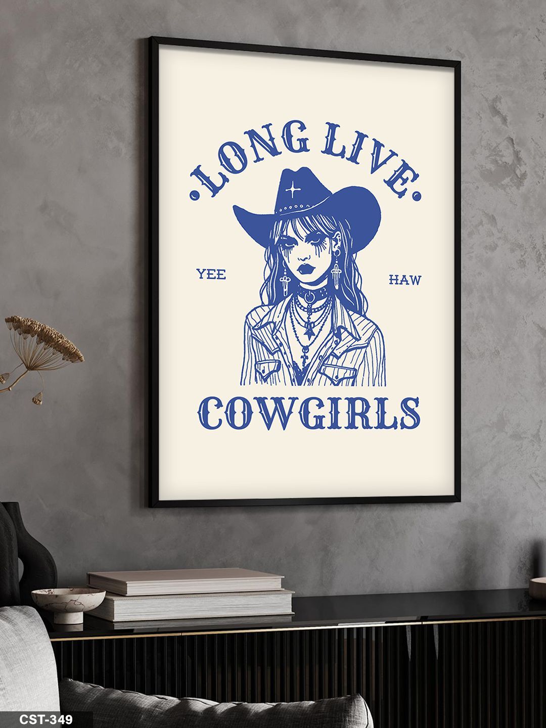 Cow Girls Tek Parça Ahşap Çerçeveli Tablo Siyah - 20 x 30 CM