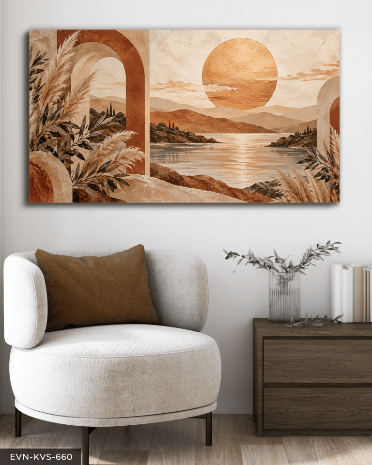 Boho Tarzda Güneş ve Bitkiler Tek Parça Kanvas - Canvas Tablo
