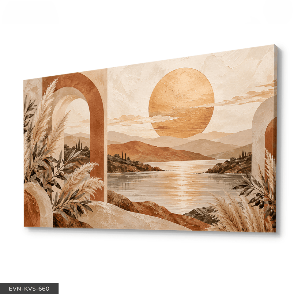 Boho Tarzda Güneş ve Bitkiler Tek Parça Kanvas - Canvas Tablo