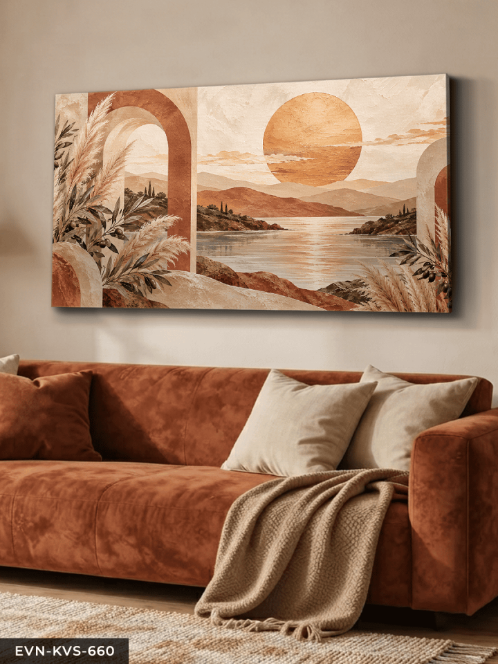 Boho Tarzda Güneş ve Bitkiler Tek Parça Kanvas - Canvas Tablo