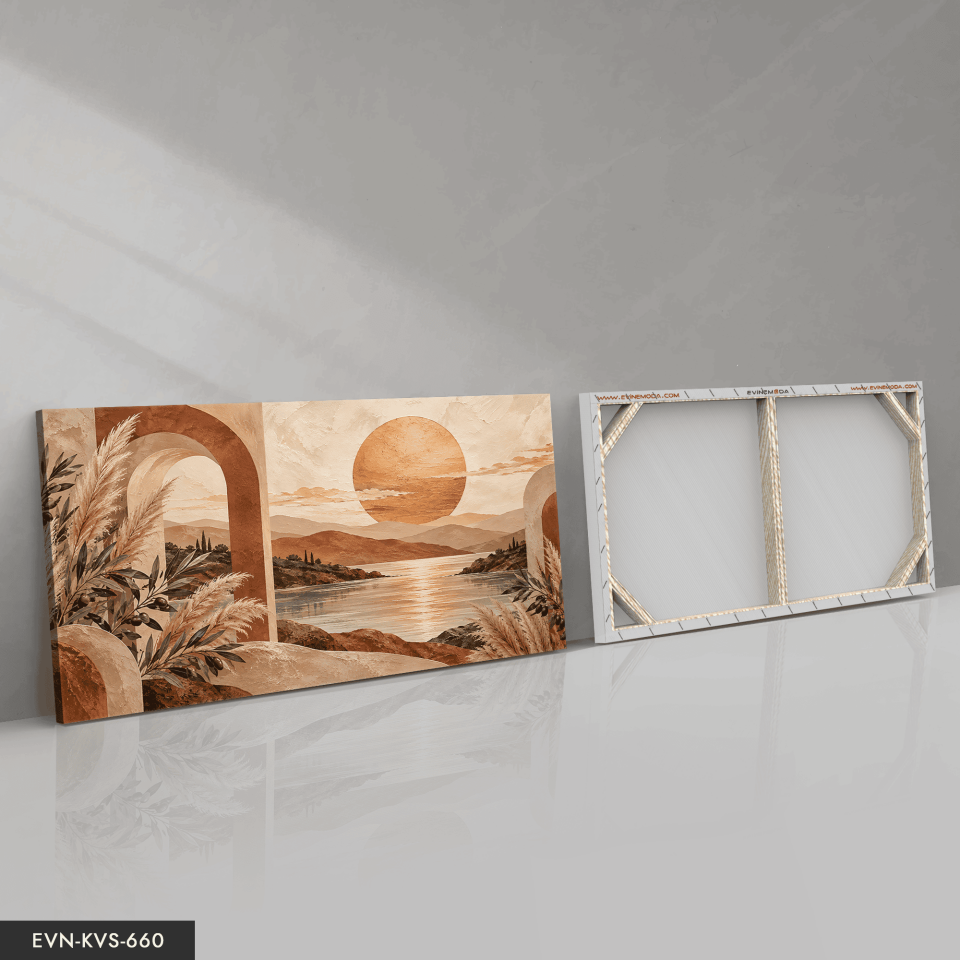 Boho Tarzda Güneş ve Bitkiler Tek Parça Kanvas - Canvas Tablo