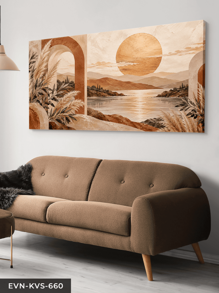 Boho Tarzda Güneş ve Bitkiler Tek Parça Kanvas - Canvas Tablo
