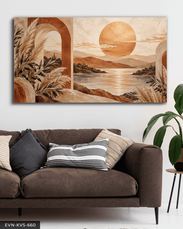 Boho Tarzda Güneş ve Bitkiler Tek Parça Kanvas - Canvas Tablo