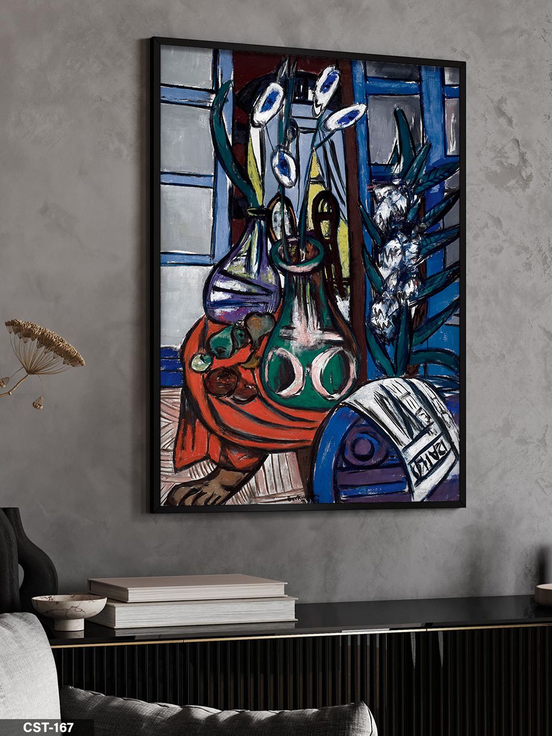 Mavi Pencereli Natürmort Tek Parça Ahşap Çerçeveli Tablo Siyah - 40 x 60 CM