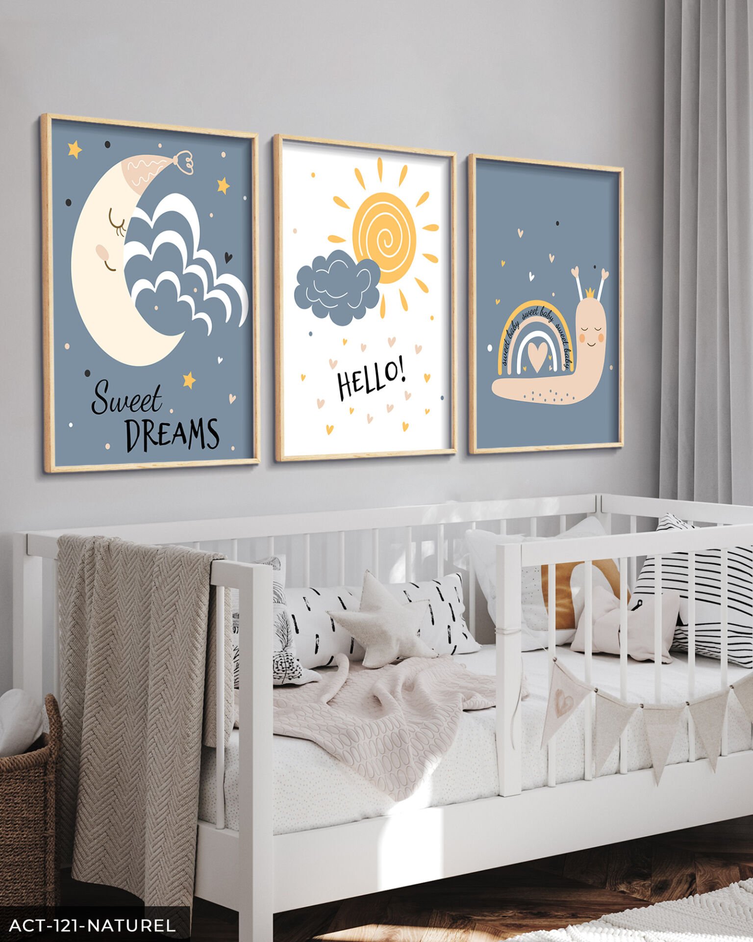 Hayvan Temalı Çocuk Odası 3 Parça Ahşap Çerçeveli Tablo ACT Naturel - 40 x 60 CM