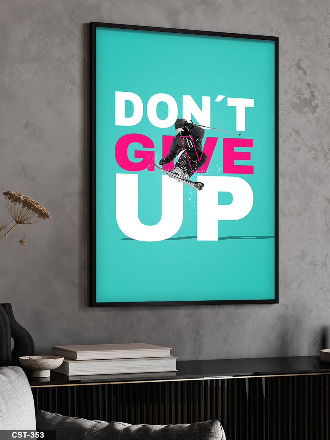 Dont Gıve Up Tek Parça Ahşap Çerçeveli Tablo Siyah - 20 x 30 CM