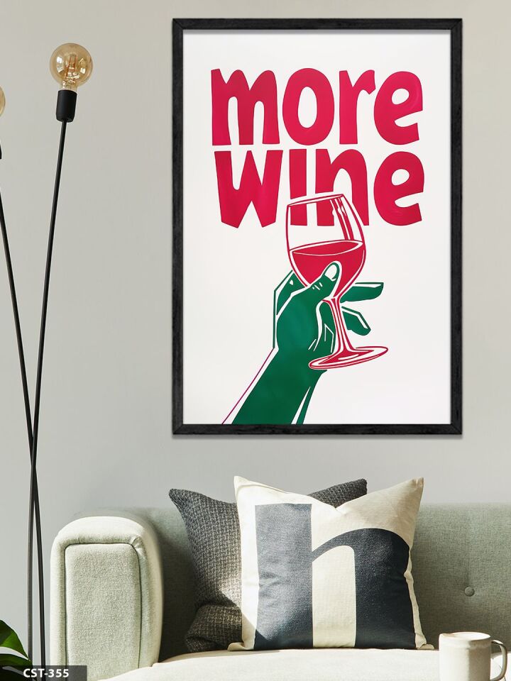 More Wıne Kadeh Tek Parça Ahşap Çerçeveli Tablo Siyah - 20 x 30 CM