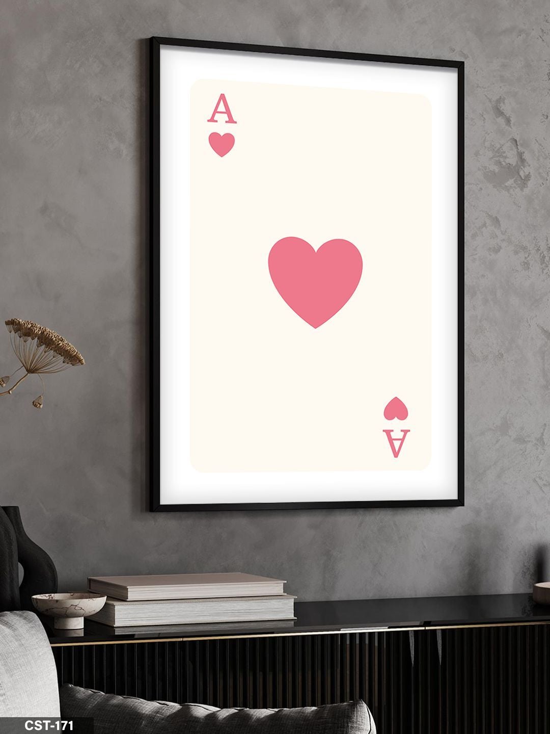 Kupa Ası - Açık Kırmızı Tek Parça Ahşap Çerçeveli Tablo Siyah - 40 x 60 CM