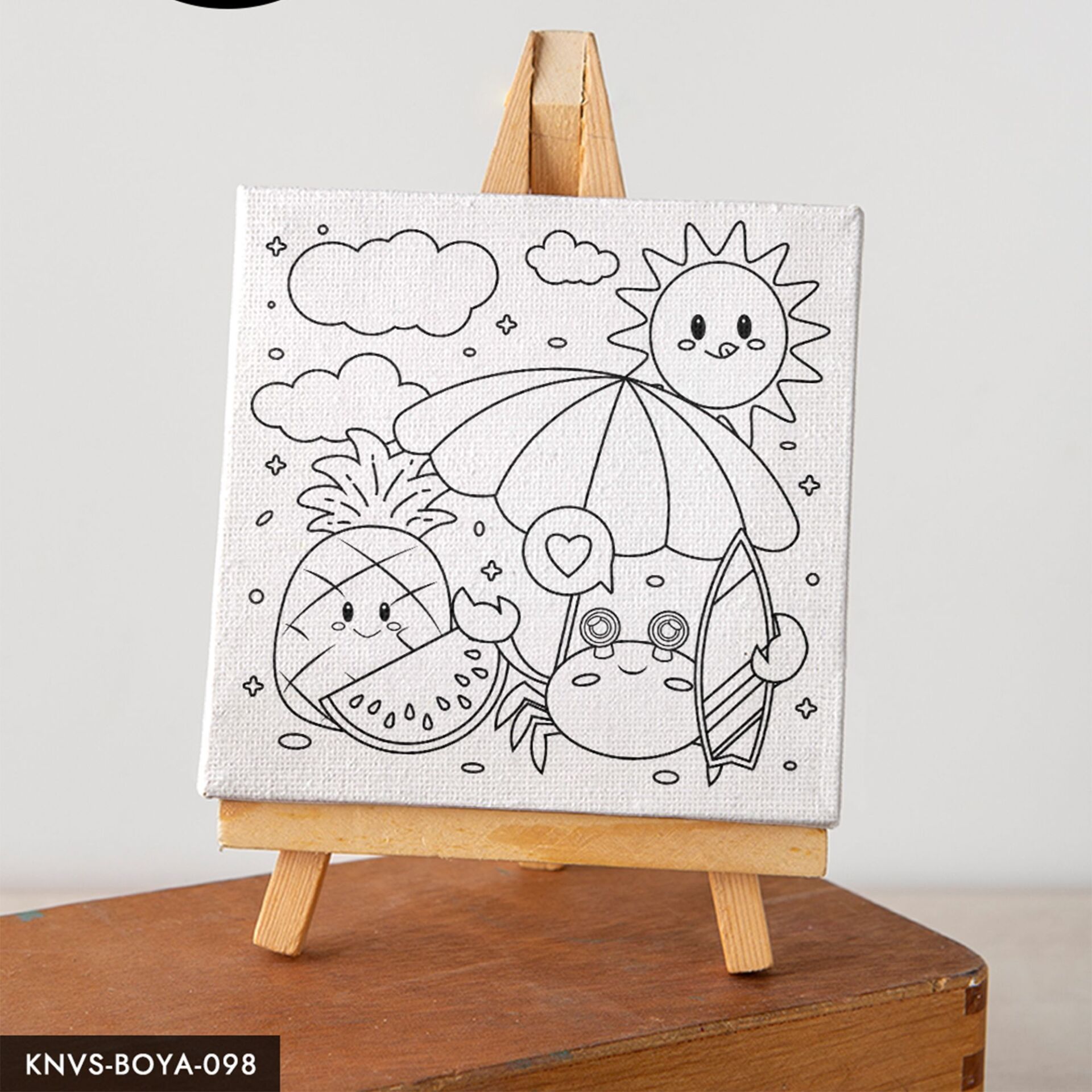 Tatil Yapan Meyveler Çocuklara Özel 20x20 CM Kanvas Tuval Boyama Seti Fırça Boya Dahildir Şövalesiz