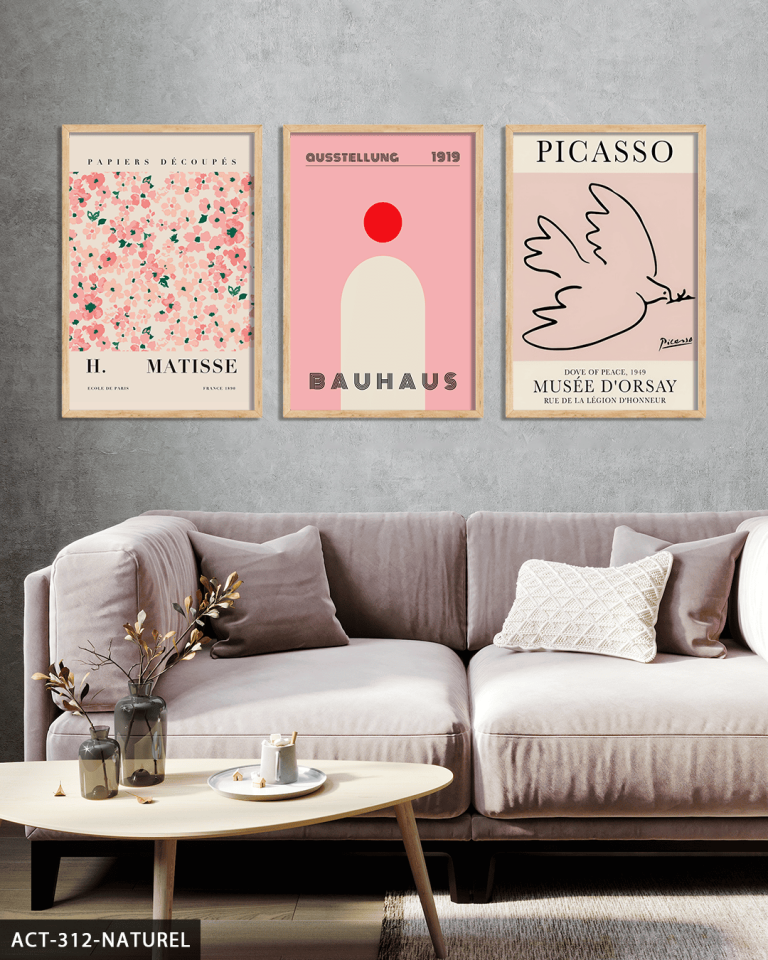 Matisse & Picasso & Bauhaus 3 Parça Ahşap Çerçeveli Tablo ACT Naturel - 50 x 70 CM
