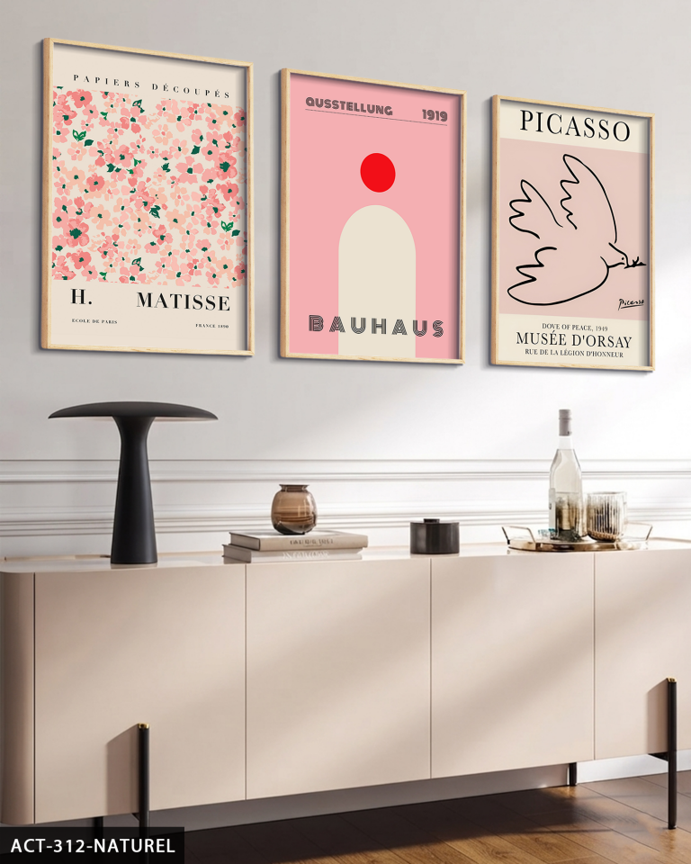 Matisse & Picasso & Bauhaus 3 Parça Ahşap Çerçeveli Tablo ACT Naturel - 50 x 70 CM