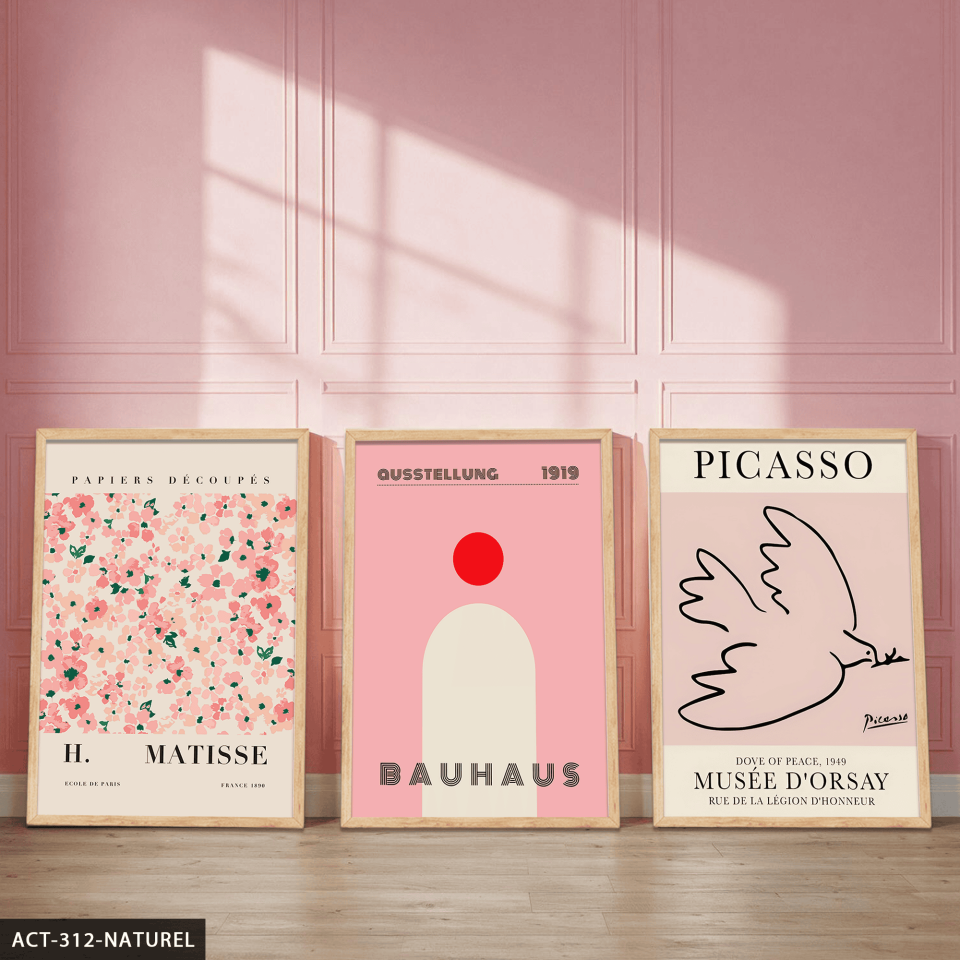Matisse & Picasso & Bauhaus 3 Parça Ahşap Çerçeveli Tablo ACT Naturel - 50 x 70 CM
